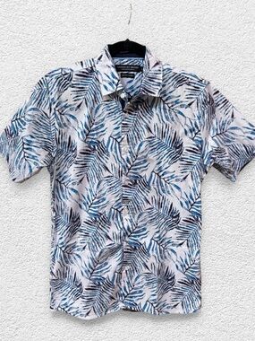 American Breed Smart Shirt Short-Sleeve Blue Leaf Print Shirt L
